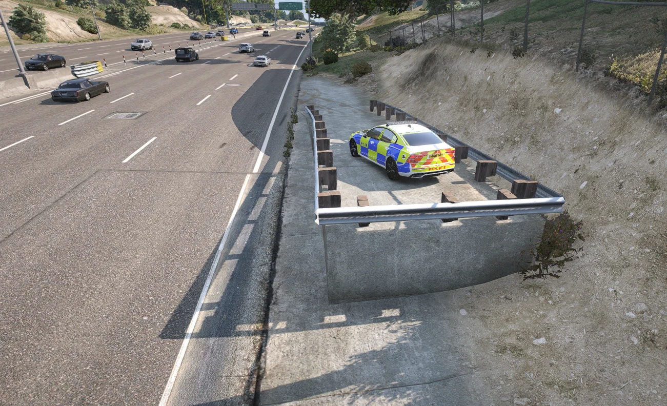British police vehicle on an elevated motorway observation ramp